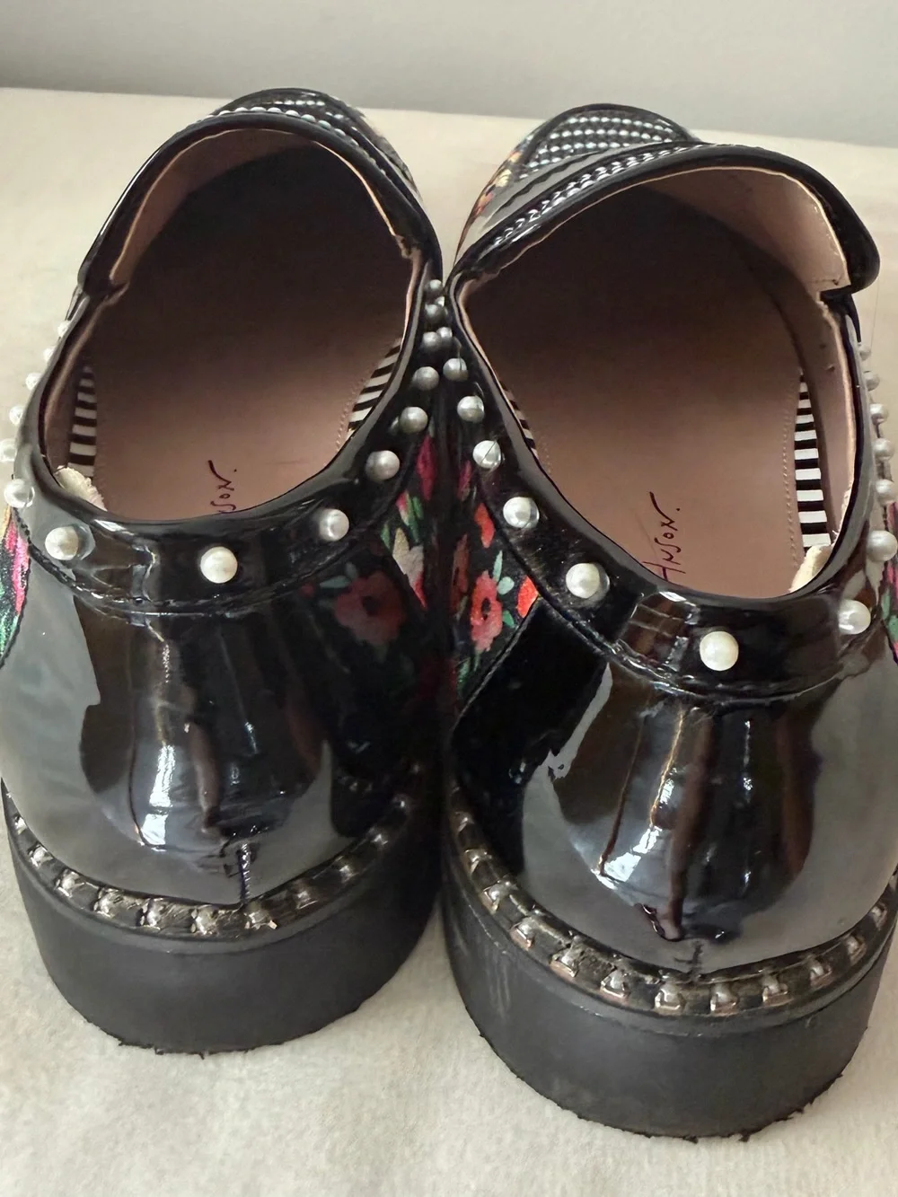 Betsey Johnson Black Floral Studded Loafers